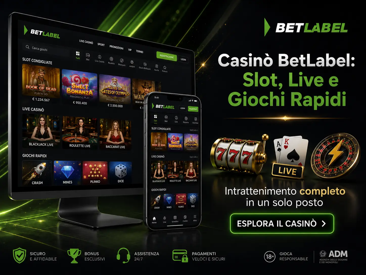Sezione Casinò BetLabel: Slot, Live e Giochi Rapidi